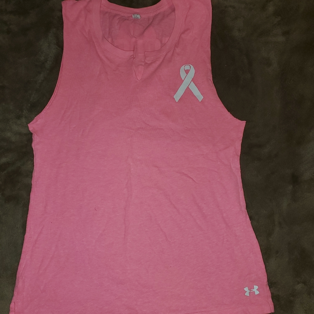 Under Amour muscle tee, breast cancer awareness logo